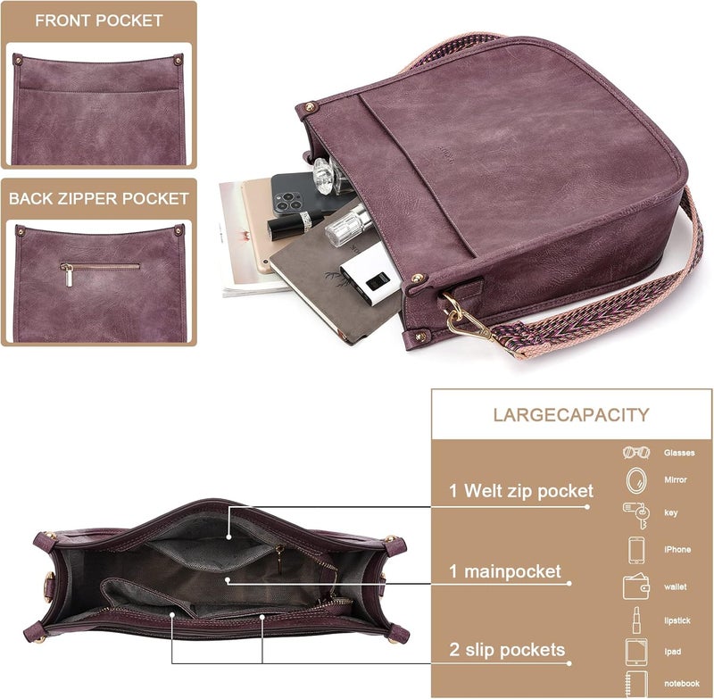 HKCLUF Crossbody Bags for Women Trendy Vegan Leather Hobo Handbags With 2PCS Adjustable Guitar Strap Shoulder Bucket Bags - Image 3